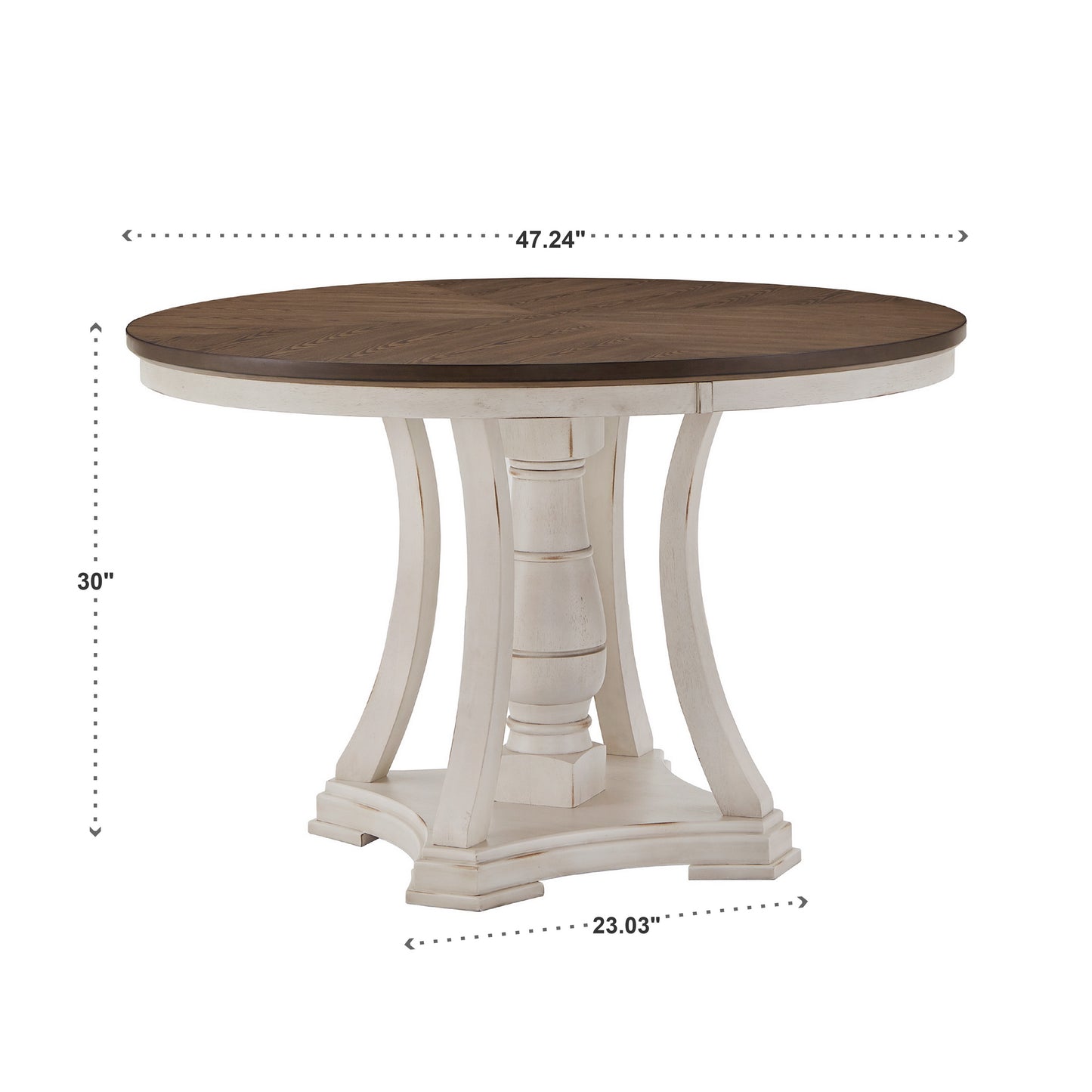 Dual-tone Solid Rubberwood Round Dining Table Set - 5-Piece