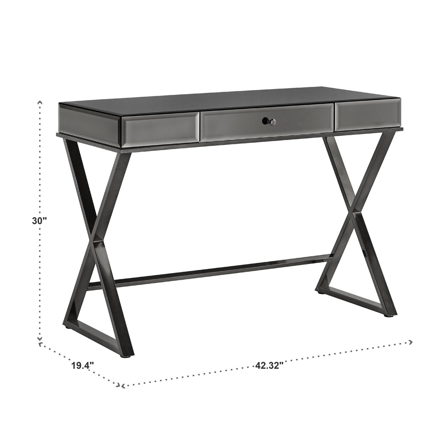 Mirrored 1-Drawer Campaign Desk - Black Nickel