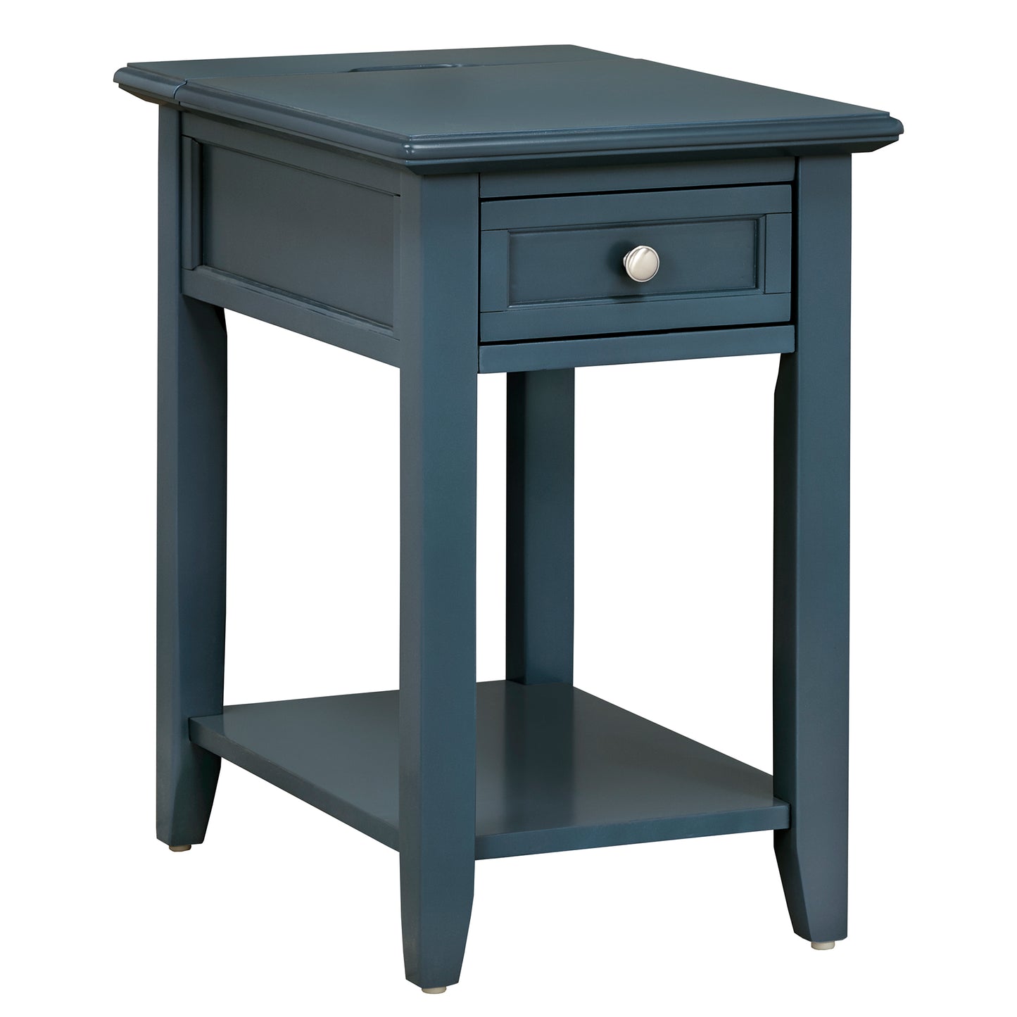 1-Drawer Side Table with Charging Station - Blue Steel