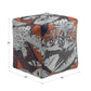 Upholstered Square Pouf Ottoman - Multicolored Abstract Pattern Fabric