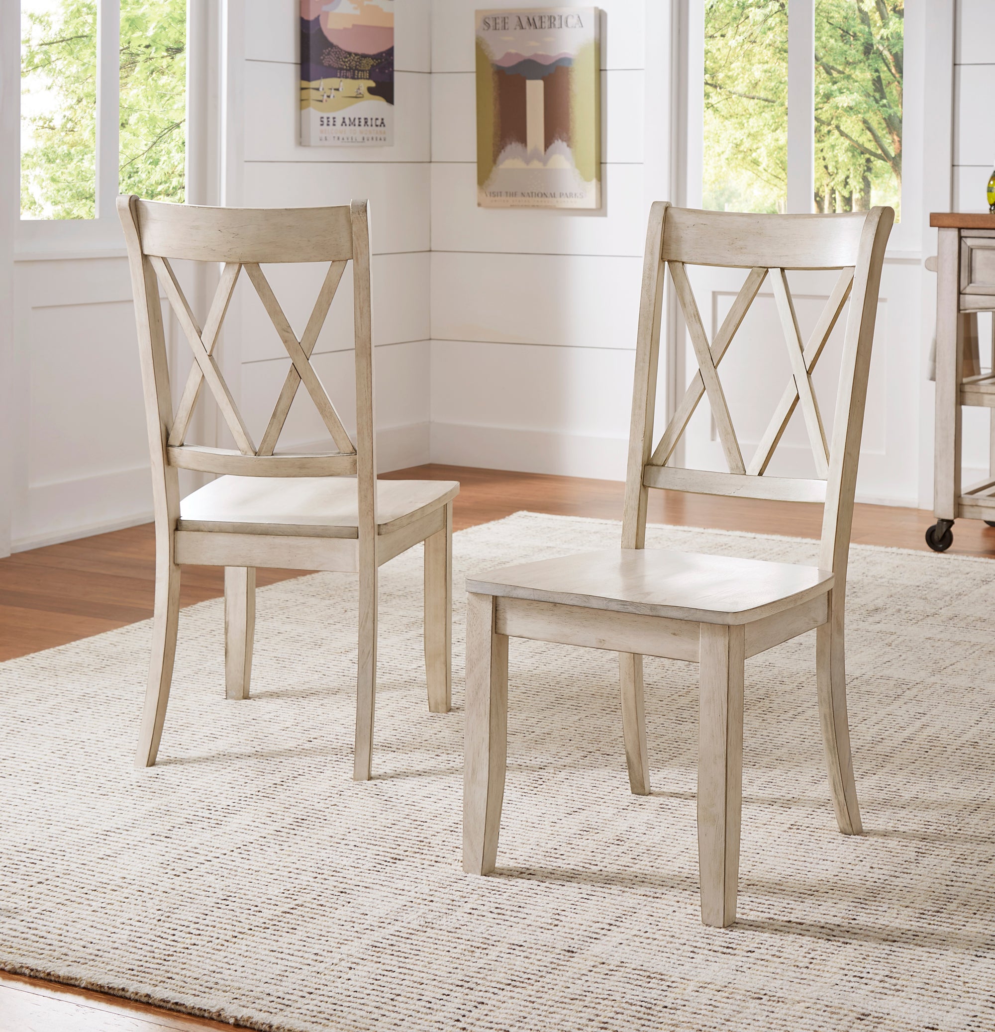 Double X Back Wood Dining Chairs Set of 2 Antique White Finish by iNSPIRE Q Classic iNSPIRE Q Home