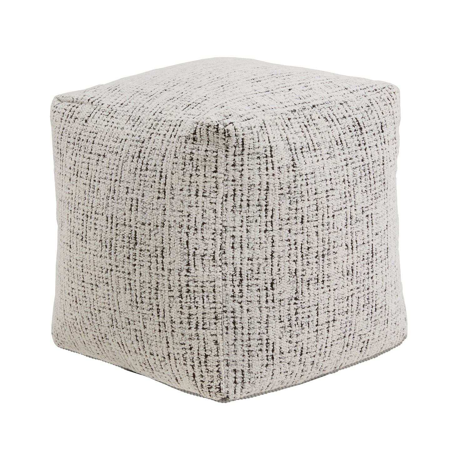 Upholstered Square Pouf Ottoman - Black & White Tweed Chenille