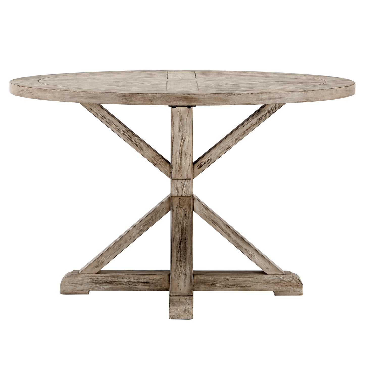 Rustic X-Base Round Pine Finish Dining Table - Antique Gray Finish, 48-inch