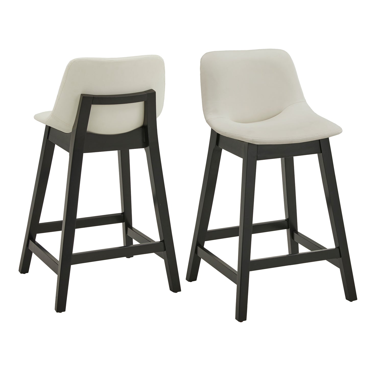 Black Finish Vegan Leather Counter Height Chair (Set of 2) - White