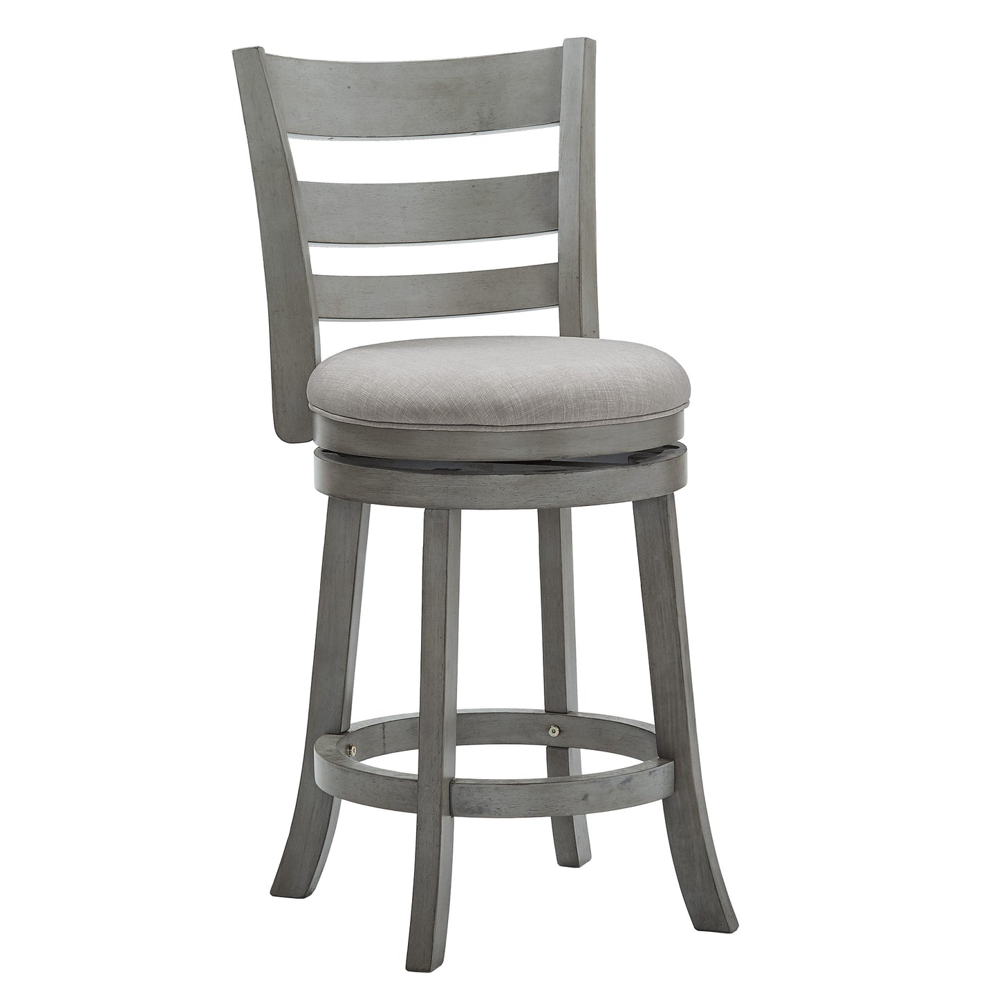 Ladder Back 24"H Swivel Counter Height Stool - Antiqua Gray Finish, Gray Linan