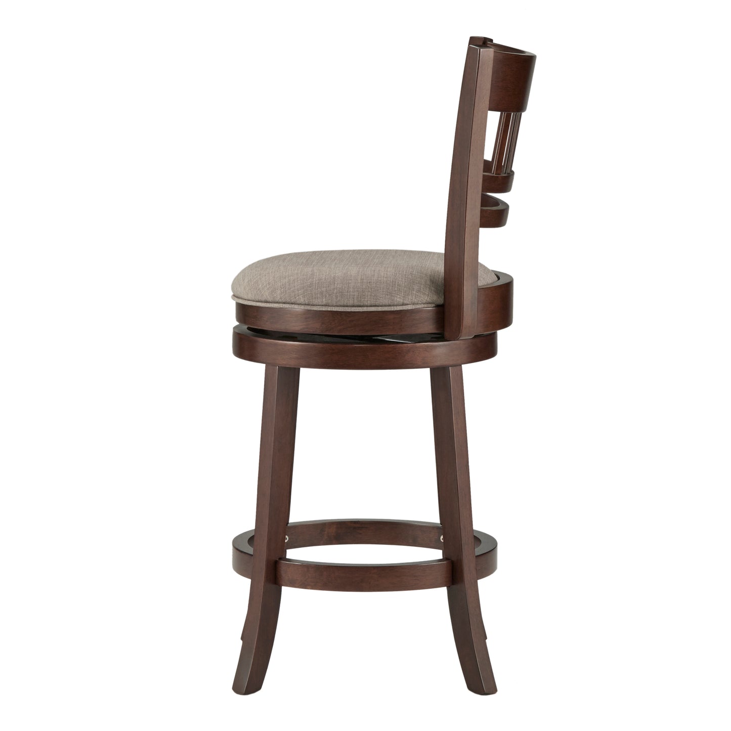 Lattice Back 24"H Swivel Counter Height Stool - Dark Cherry Finish, Gray Linen