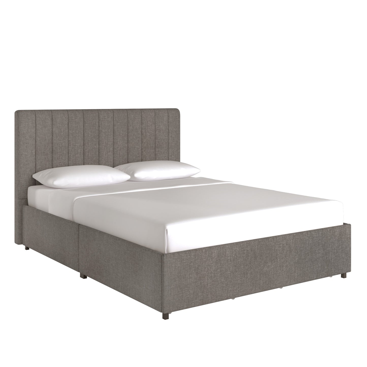 Gray Linan Upholstarad Storaga Platform Bad with Channal Haadboard - Gray Linen, Full (Full Size)