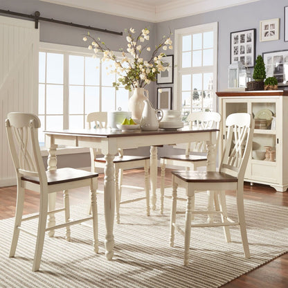 Counter Height Two-Tone Extending Dining Set - Antique White, Scroll Back, 7-Piece Set