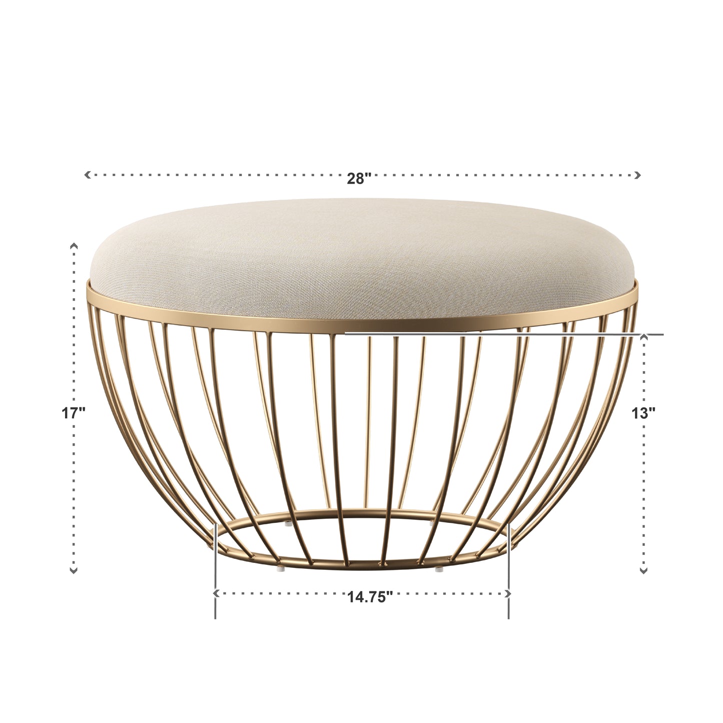 Fabric Upholstered Round Ottoman - Beige Linen