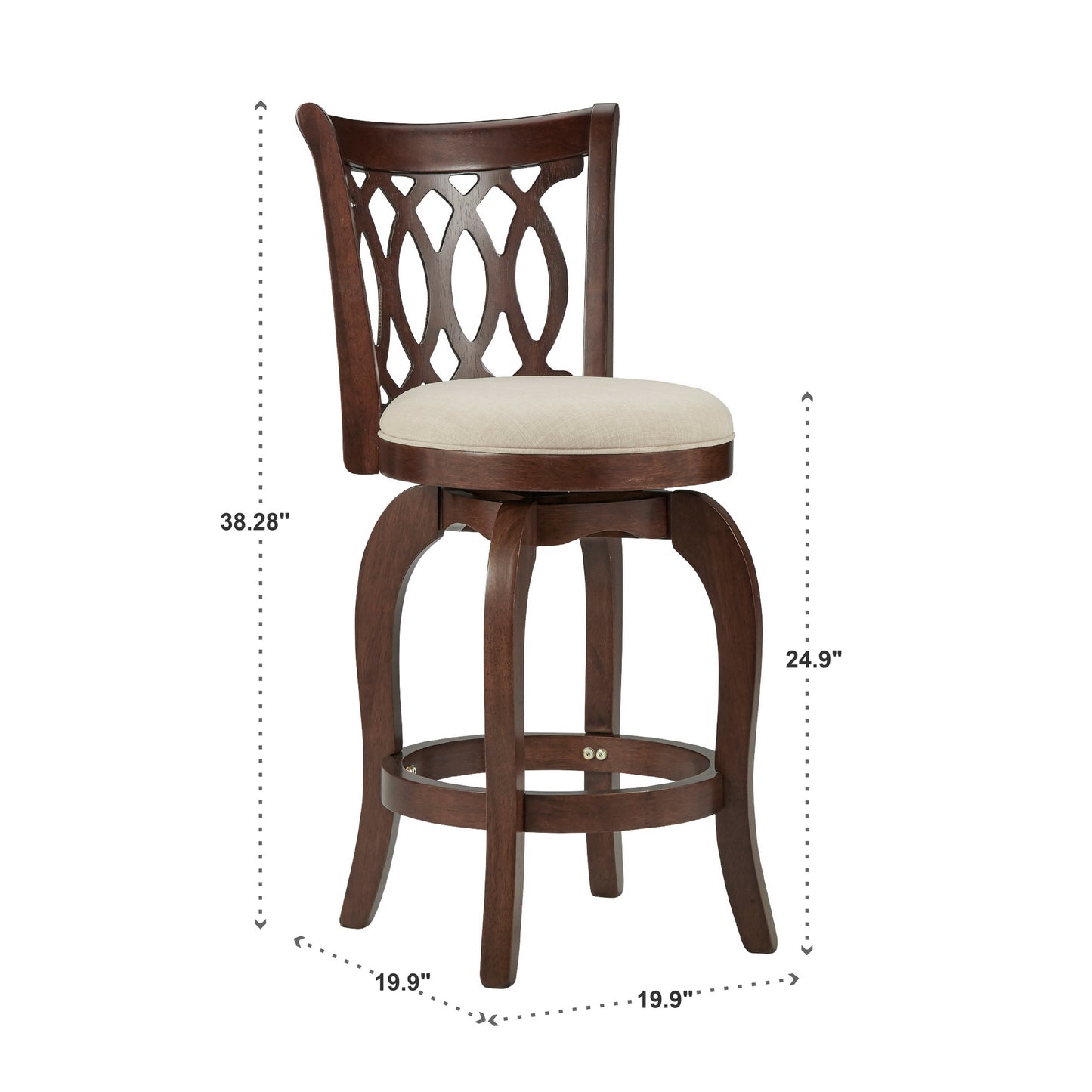 Scroll Back Swivel Stool - 24" Counter Height, Cherry Finish, Beige Linen