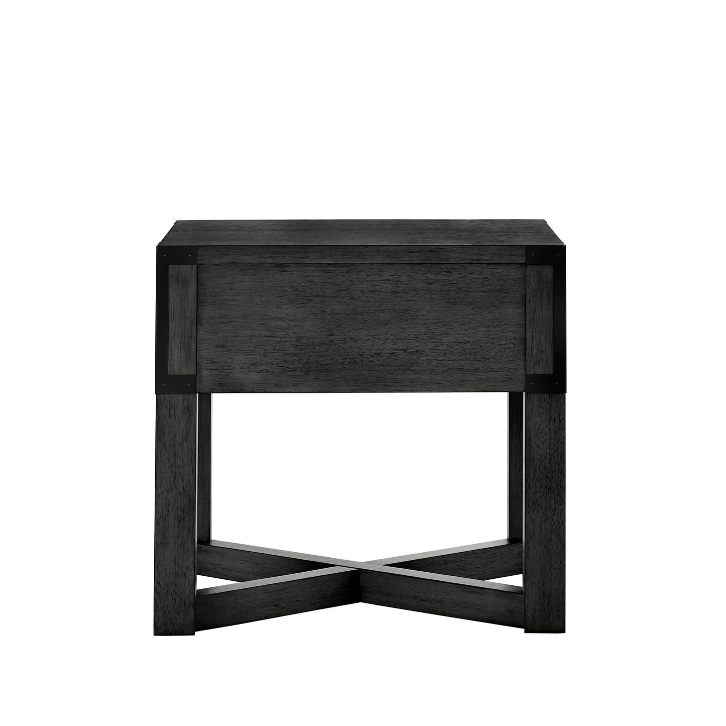 Wood Finish X-Base End Table with Drawer - Antique Black