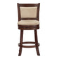 Upholstered Back Swivel Stool - 24" Counter Height, Cherry Finish, Beige Linen