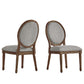 Round Linen and Wood Dining Chairs (Set of 2) - Gray Linen, Brown Finish