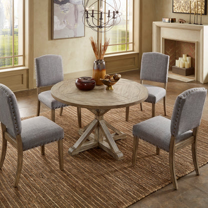 Wood Round 5-Piece Dining Set - Gray Finish, Gray Linen, 48-inch Table