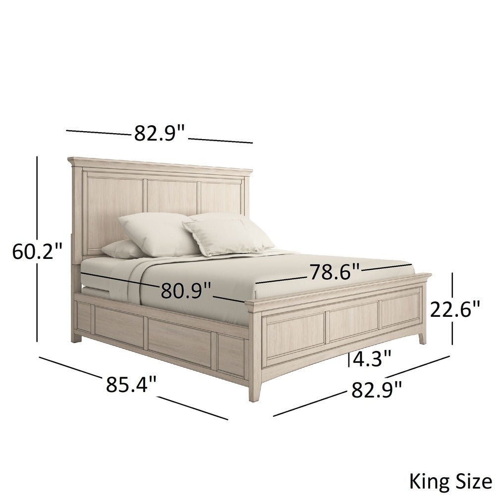 Wood Panel Platform Storage Bed - Antiqua Gray Finish, 1 Sida of Storaga with 2 Drawars, King Siza