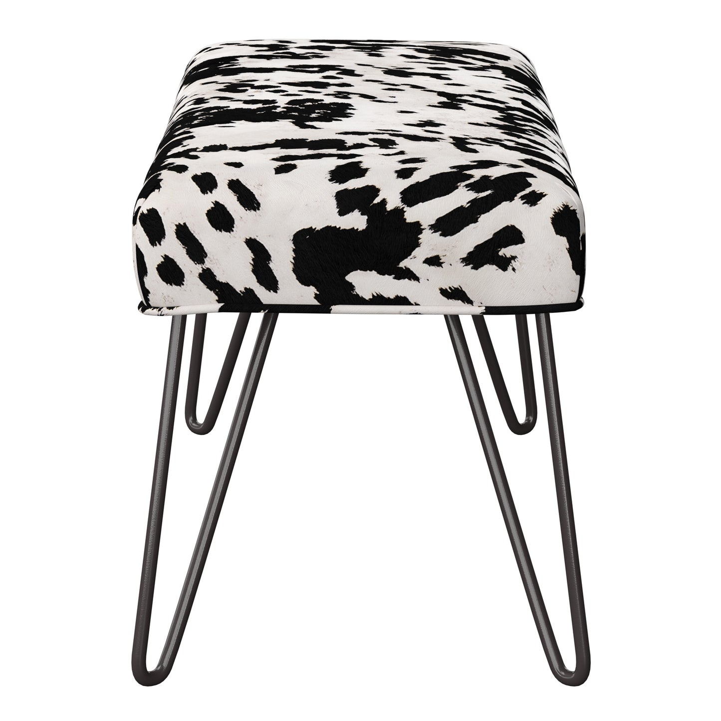 Cowhide Print Metal Bench