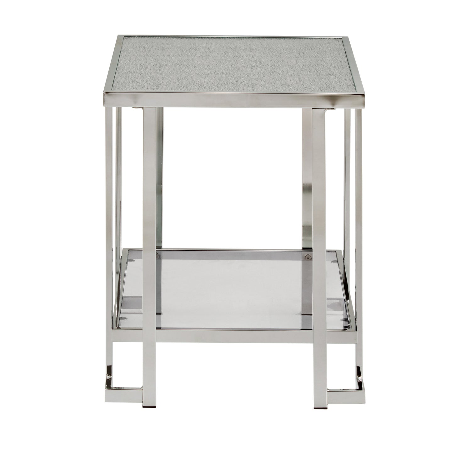 Chrome Finish End Table with Textured Glass Top