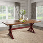 78-inch Oak Top Dining Table With X-Base - Oak Top with Berry Red Base