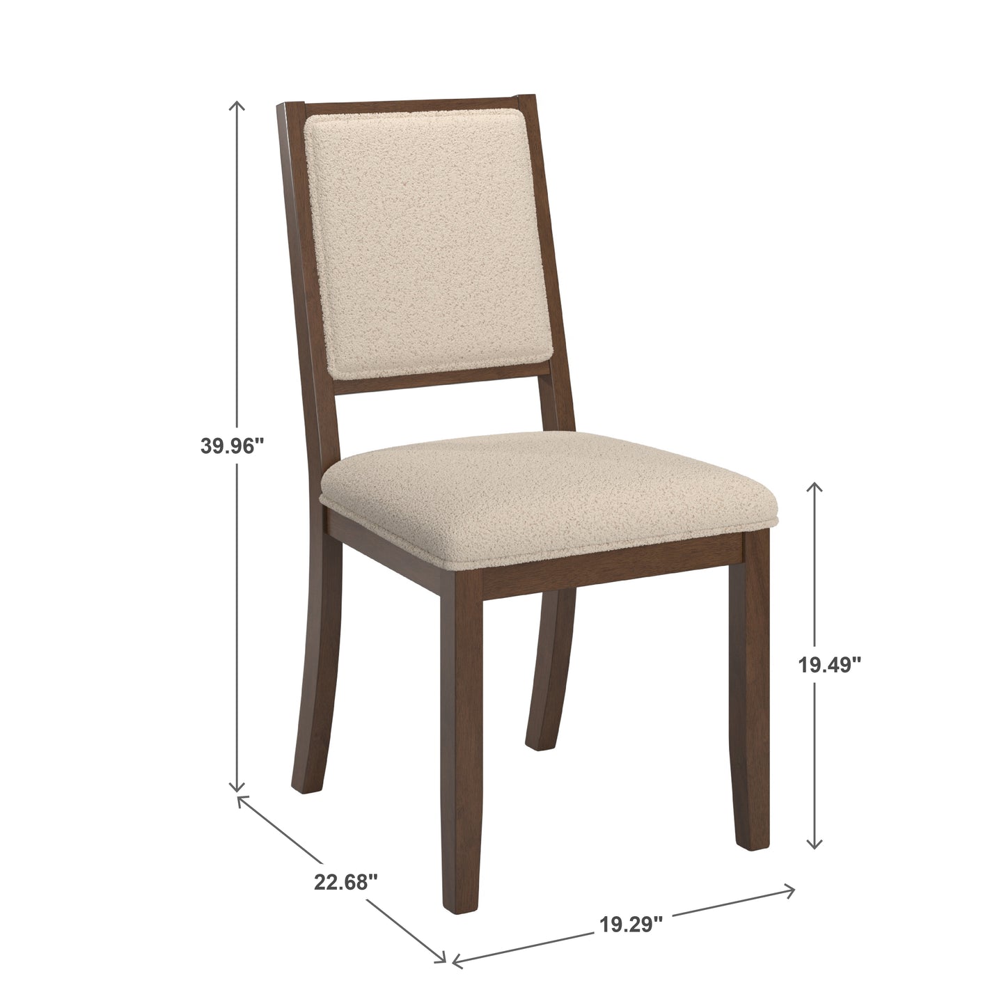 Wood Finish Cream Boucle Fabric Dining Chair (Set of 2) - Walnut