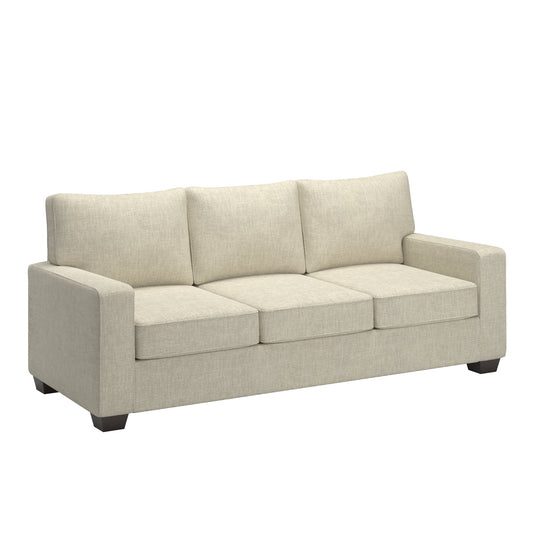 Modern Fabric Upholstered Square Arm Sofa - Sofa, Beige Woven Fabric