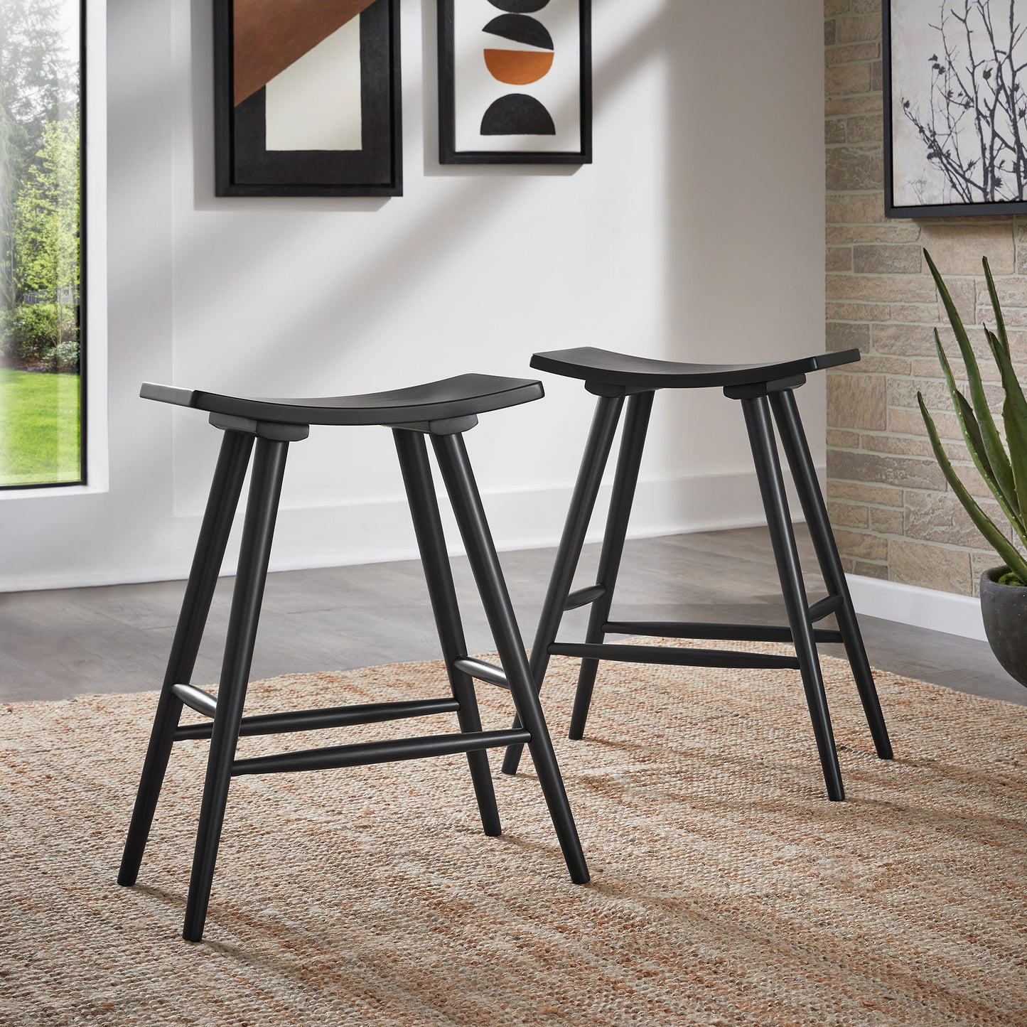 Solid Wood 24" Counter Stool (Set of 2) - Vulcan Black