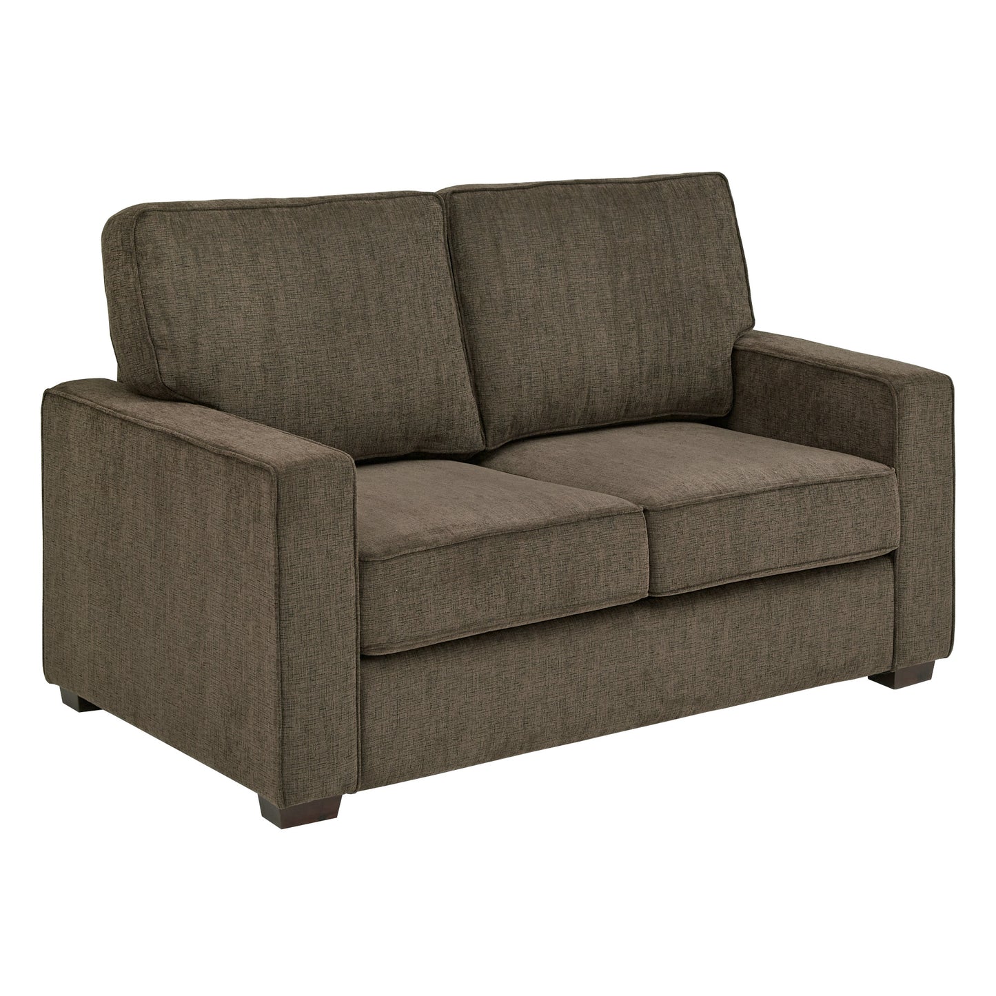 Modern Fabric Upholstered Square Arm Sofa Set - Living Room Chair, Loveseat and Sofa, Brown Chenille Fabric