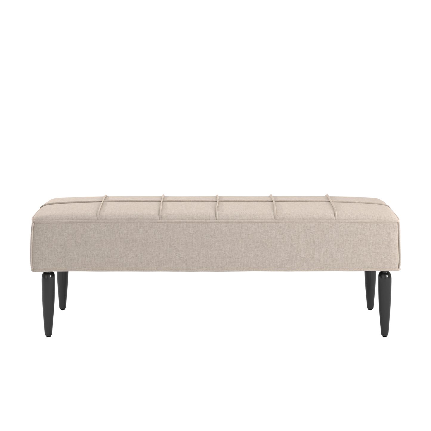 Black Finish Linen Upholstered Bench - Beige