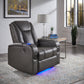 Gray Vegan Leather LED Power Recliner with Speaker, Storage, USB and Wireless Charger