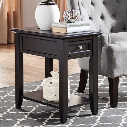 1-Drawer Side Table with Charging Station - Black