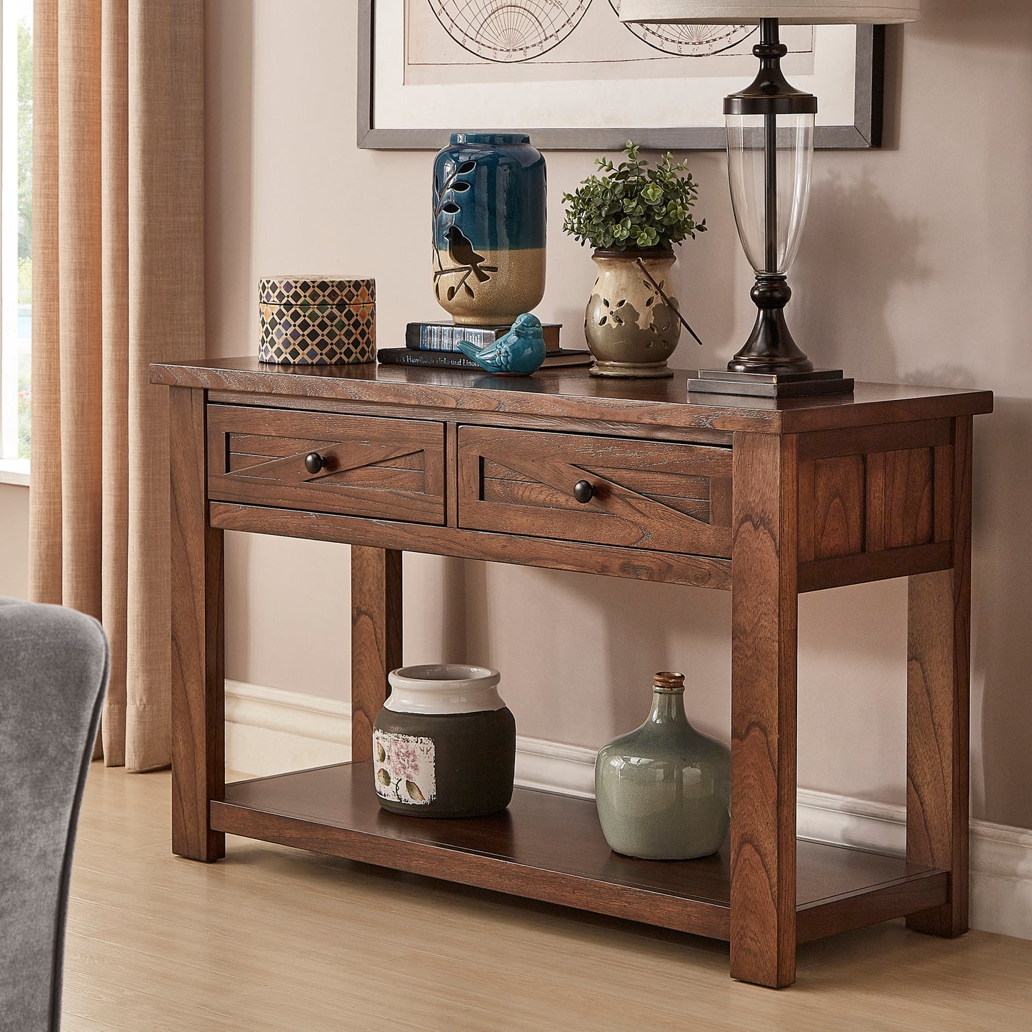 48" Console Table - Brown Cherry Finish