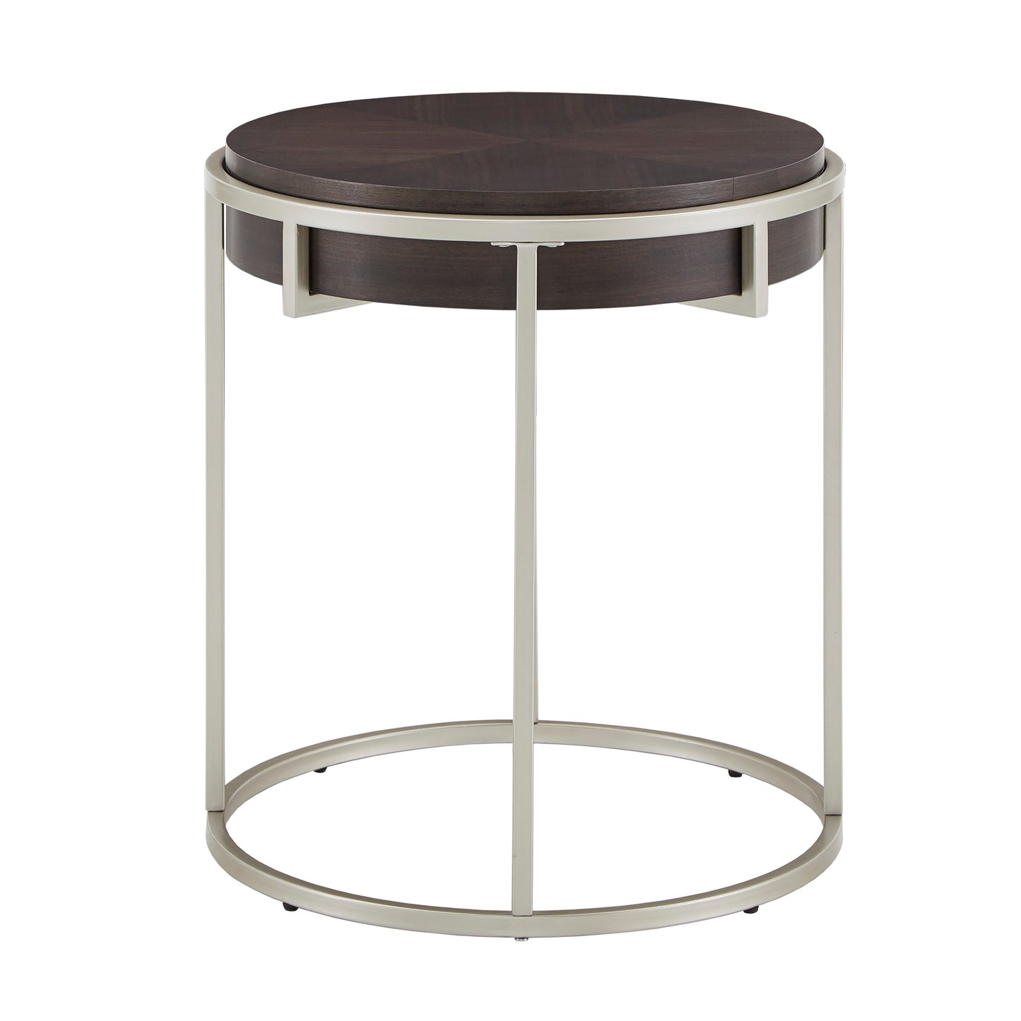 Round Table with Metal Base - Dark Walnut Finish, End Table and Coffee Table Set