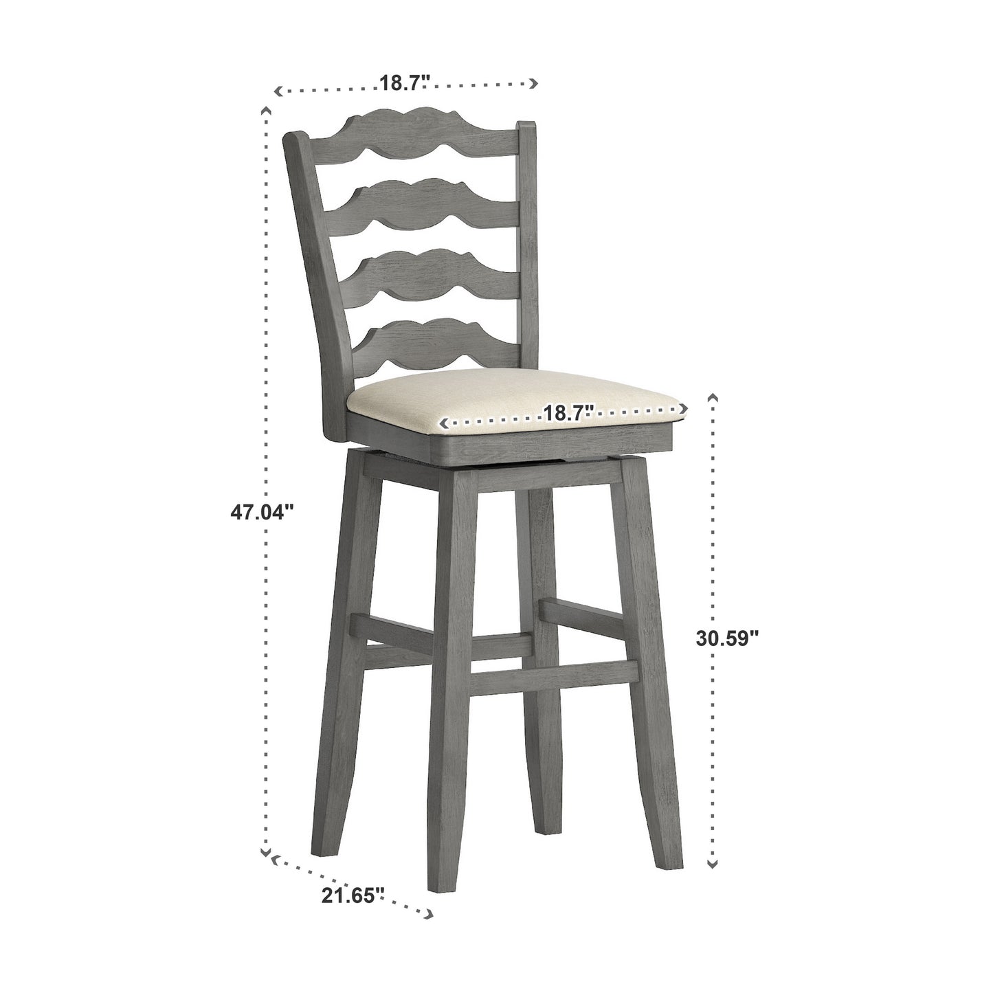 French Ladder Back Swivel Bar Stool - Antique Gray Finish