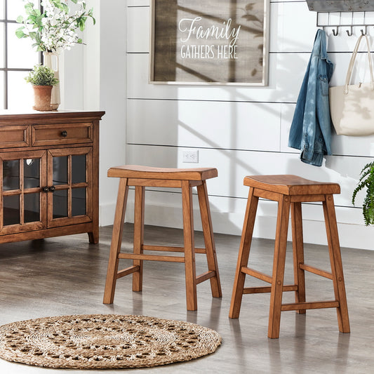 Saddle Seat 24" Counter Height Backless Stools (Set of 2) - Oak Finish