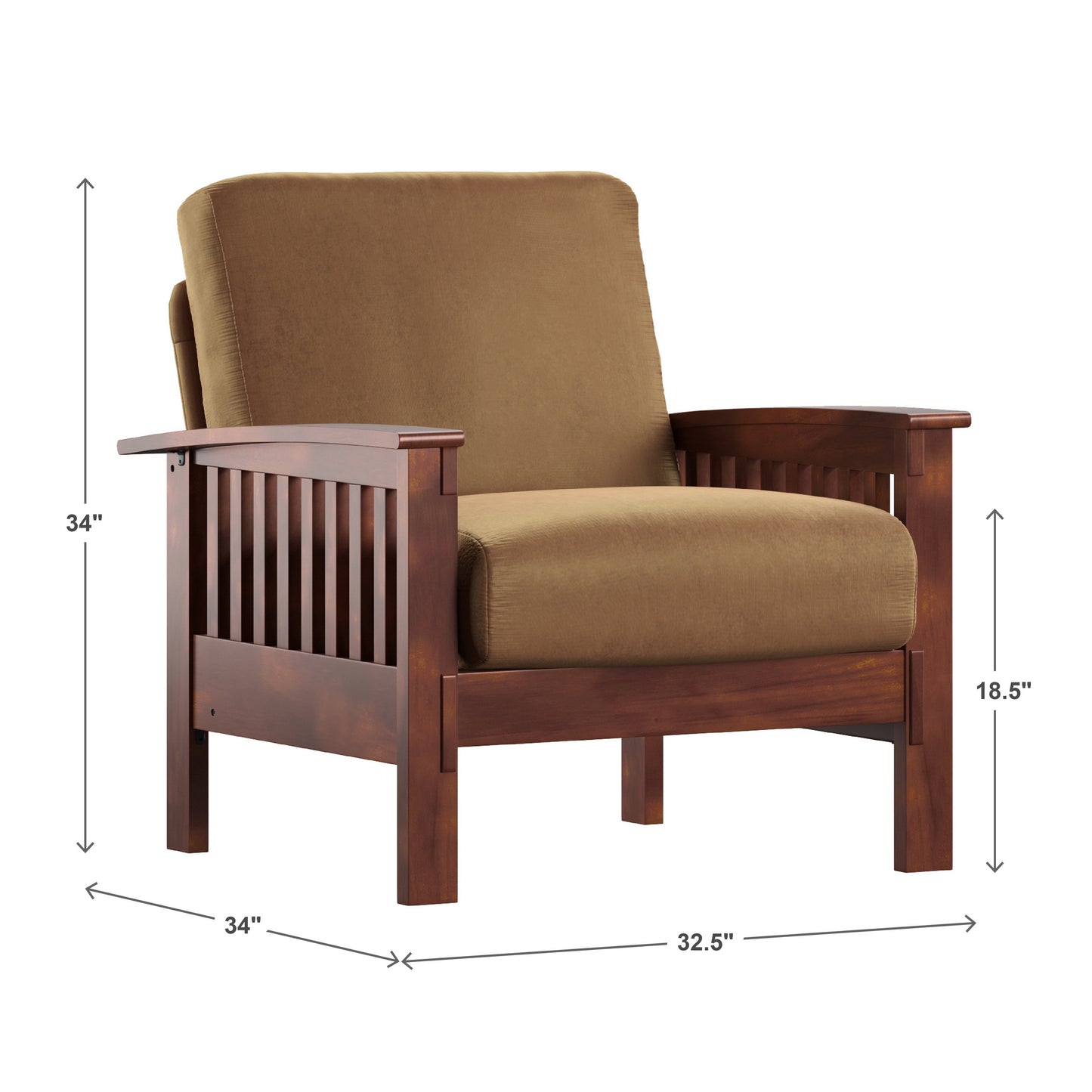 Mission-Style Wood Accent Chair - Rust Microfiber, Oak Finish