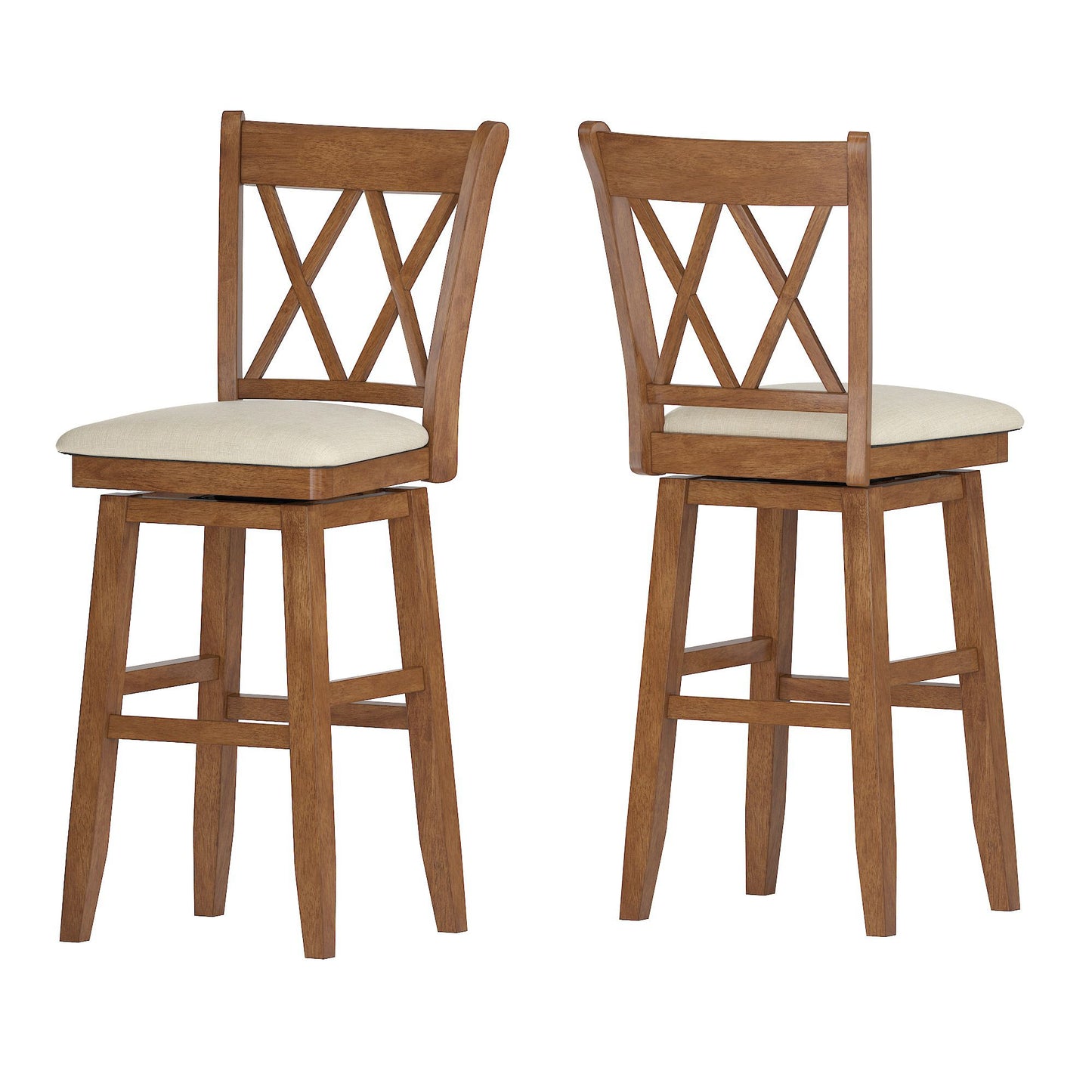 Double X-Back Wood Swivel Bar Stool - Oak Finish