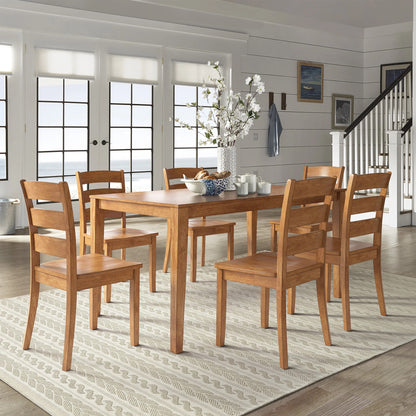 60-inch Rectangular Oak Finish Dining Set - Ladder Back Chairs, 7-Piece Set