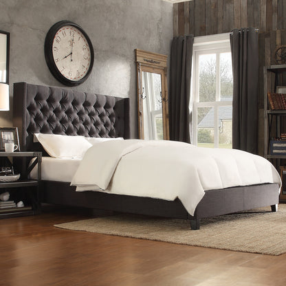 Wingback Button Tufted Platform Bed - Dark Gray Linen, Queen