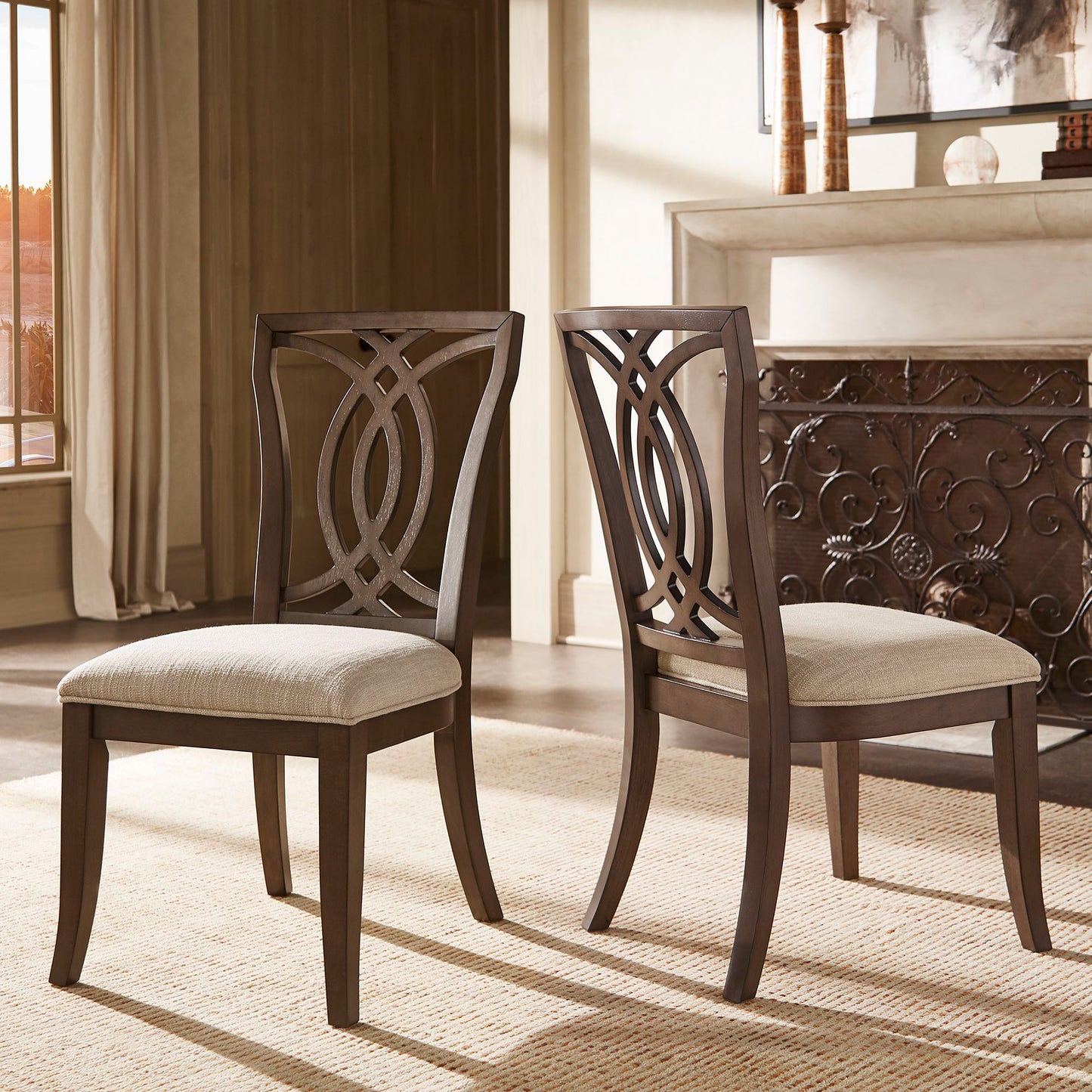 Dark Walnut Finish and Fabric Dining Chairs (Set of 2) - Side Chair