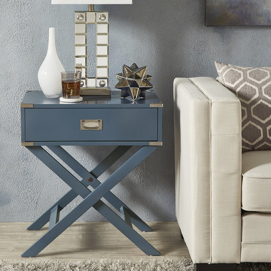 X-Base Wood Accent Campaign Table - Blue Steel