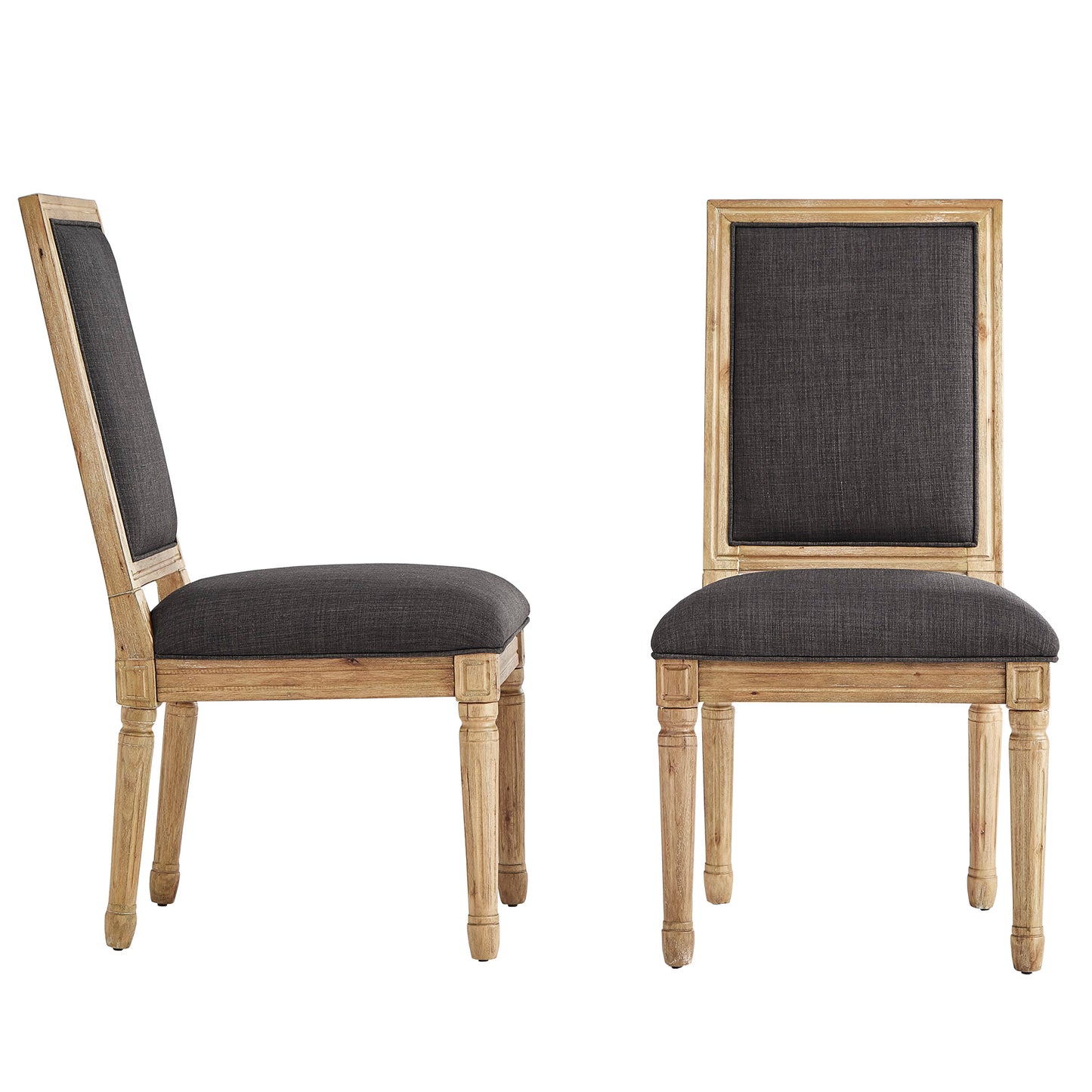 Rectangular Linen and Wood Dining Chairs (Set of 2) - Dark Gray Linen, Natural Finish