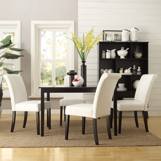 Faux Leather 5-Piece Dining Set - White Faux Leather, Rectangular Dining Table