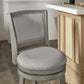 Upholstered Back Swivel Stool - 29" Bar Height, Antique Gray Finish, Gray Linen