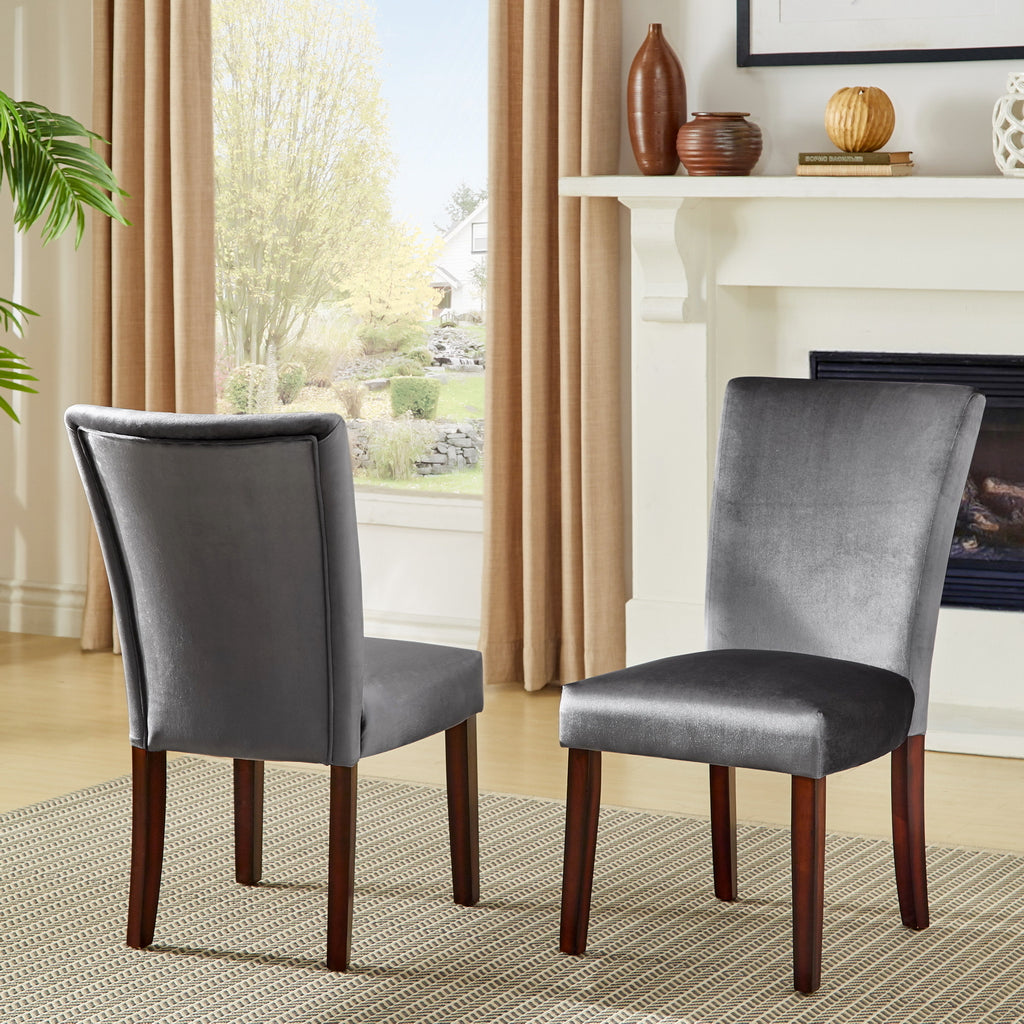 Upholstered Parson Dining Chairs (Set of 2) - Espresso Finish, Blue Steel Velvet