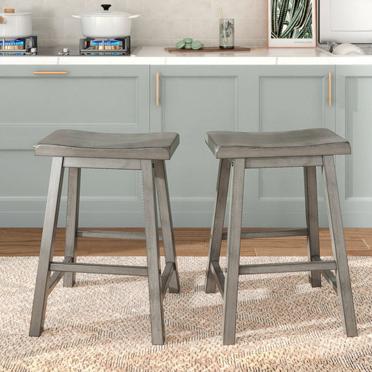 Saddle Seat 24" Counter Height Backless Stools (Set of 2) - Antiqua Gray Finish