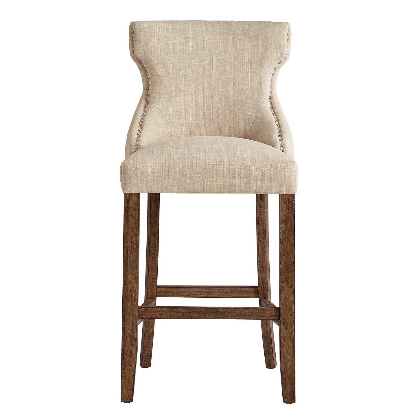 Nailhead Trim Linen Upholstered Stools (Set of 2) - Beige Linen, Bar Height