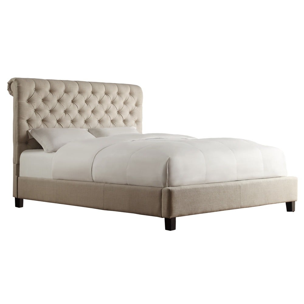 Beige Linen Chesterfield Platform Bed - King