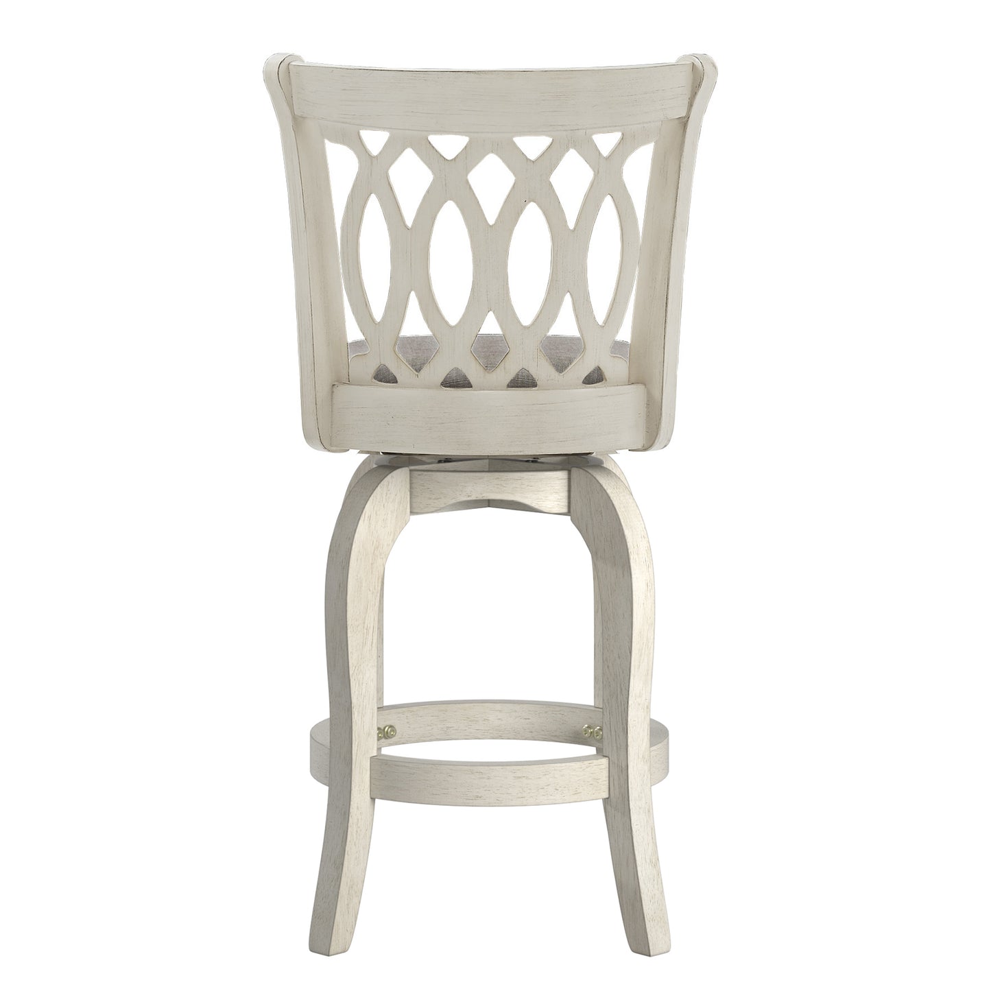 Scroll Back Swivel Stool - 24" Counter Height, Antique White Finish, Gray Linen