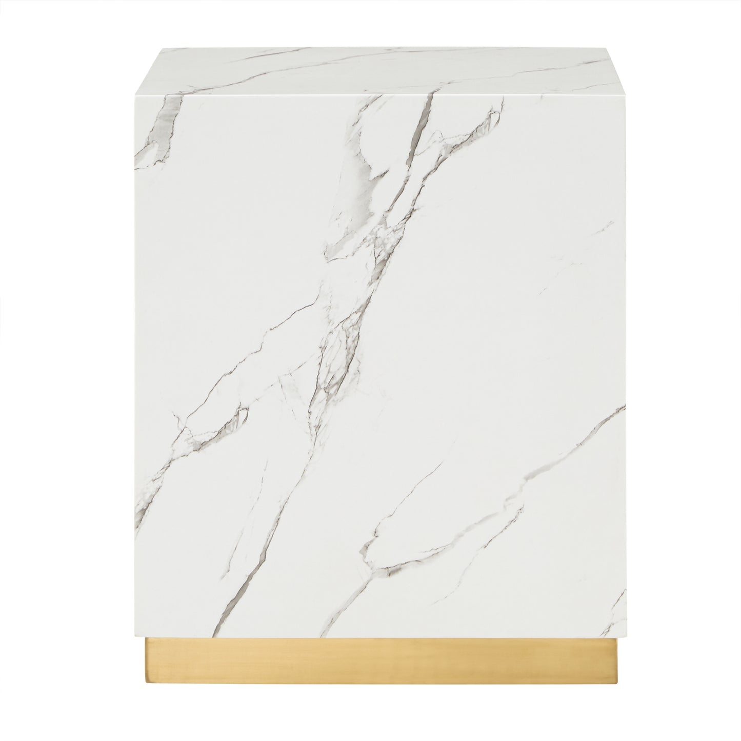 Faux Marble End Table with Casters - White, Square