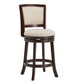 Upholstered Back Swivel Stool - 24" Counter Height, Dark Cherry Finish, Beige Linen