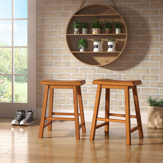 Saddle Seat 24" Counter Height Backless Stools (Set of 2) - Honey Oak Finish